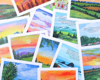Scripture Card Deck | Bible Verses Beautiful Nature Card Deck Set of 20 | Daily Verse Cards on Landscape Paintings