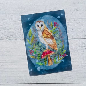 Cartão Cogumelo Folksy Woodland Barn Owl