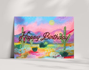 Happy Birthday Colorful Desert Cacti Vibes Card