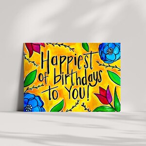 Tulips Flowers Yellow Happy Birthday Card | Yellow Bright Botanical Birthday Card | Feminine Birthday Card