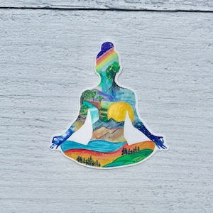 Pegatina de chica de yoga en la naturaleza