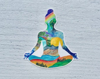 Pegatina de chica de yoga en la naturaleza
