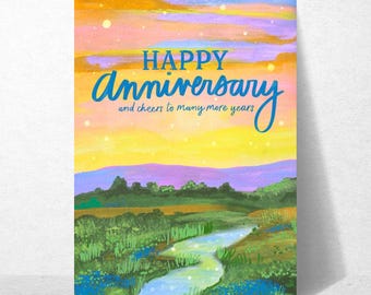 Happy Anniversary Whimsical Landscape Card