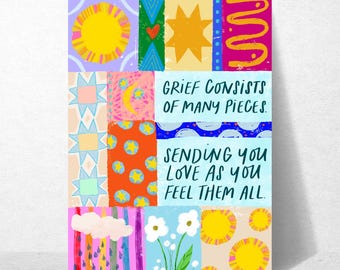 Grief Pieces Card for Loss, Sympathy, Change, Acceptance, Positive Feelings and Encouragement