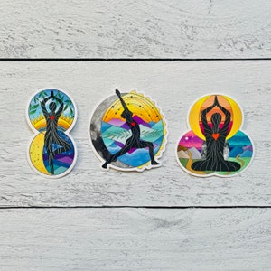 Yoga Sticker Set | Yoga Pose Decals for Laptop, Car, Water Bottle in Tree Pose, Lotus Pose, Crescent Moon Pose