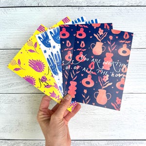 Pacote de TRÊS cartas ilustradas com afirmações
