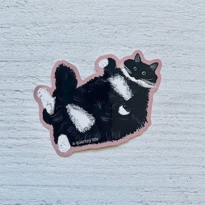 Etiqueta bonito do gato do smoking de <br> Entrega Rápida? Autocolante de gato preto de estimação