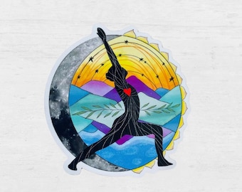 Yoga Nature Sticker | Crescent Moon Pose Decal for Laptop, Water Bottle, Car