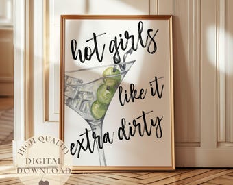 Stampa Martini, Extra Dirty Martini Stampabile Arte Divertente Cocktail, Decorazione Moderna da Parete, Decorazione Dopamina, Poster Martini, Stampa Carrello Bar