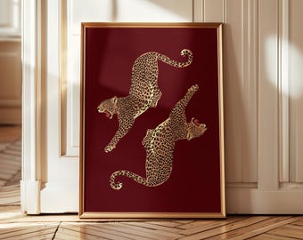 Burgundy Leopard Wall Art |Stylish Animal Print | Bold Statement Decor (Digital Download)