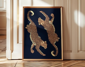 Navy Blue Leopard Wall Art | Modern Wall Decor | Bold Statement Print | Digital Download