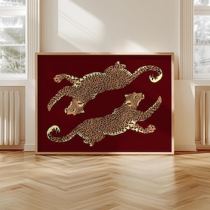 Leopard Burgundy Wall Art | Bold Statement Digital Download | Luxury Home Print