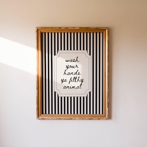 Stampa da bagno a righe vintage / Arte murale "Lavati le mani" / Download digitale