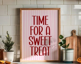 Time For A Sweet Treat Kitchen Print | Bold Pink & Red Wall Art | Digital Download