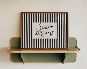 Sweet Dreams Bedroom Wall Art | Vintage Striped Above Bed Print | Cottagecore Wall Art | Whimsy Home Decor | Digital Download Horizontal