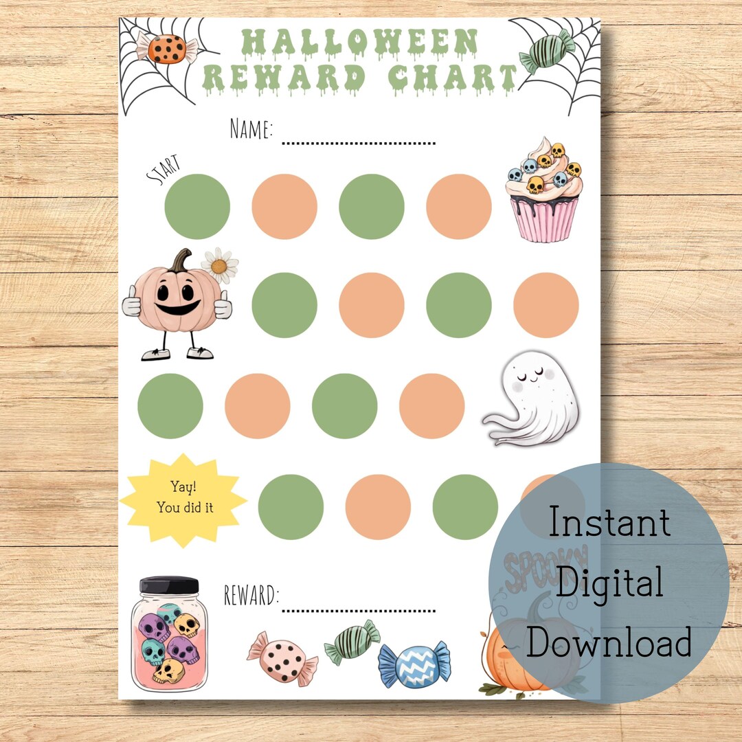 Printable Halloween Kids Reward Chart Good Behaviour Progress Tracker ...