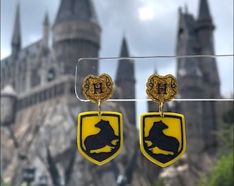Wizard House HP Inspired Yellow and Black Badger House Laser cut Acrylic Earrings