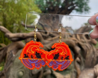 Orange King Lion Animal Kingdom Laser cut and hand painted Acrylic Dangle Earrings