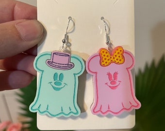 Pastel Mickey and Minnie ghost inspired Acrylic Cut Dangle Earrings