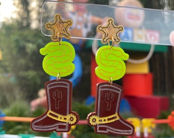 There’s a Snake in my Boots. Toy Story Woody Pixar laser cut Acrylic Dangle Earrings