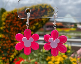 Flower And Garden Festival EPCOT Inspired Pink Flower Power with Lavender Mickey Laser Cut Acrylic Earrings