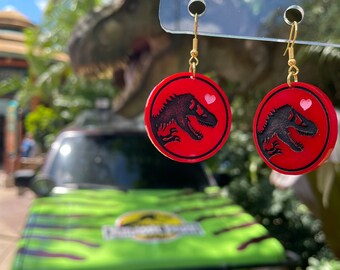 T Rex Love Jurassic Park Logo Inspired Acrylic Laser Cut Dangle Earrings