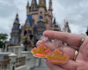 Glitter Sparkle Aurora Sleeping Beauty Inspired Disney Inspired Princess Crown Laser Cut Acrylic Earrings