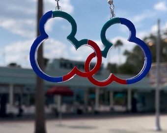 Three Color Mickey Mouse Inspired Acrylic Cut Dangle Earrings (Road Sign Colors)