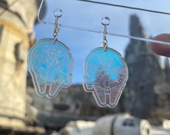 Millennium Falcon Iridescent Star Wars Inspired Laser Cut Acrylic Earrings. Perfect for Galaxy's Edge Batuu. Watch the Video!!!