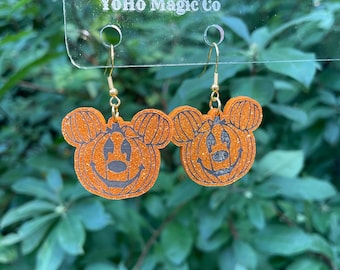 Orange Glitter Spooky Mickey Inspired Halloween Pumpkin Laser Cut Acrylic Earrings