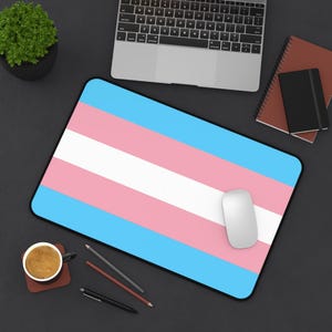 Transgender Flag Desk Mat  | Large Gaming Mouse Pad & Desk Pad | Professional Style, Non-Slip Mouse Mat | Gay Pride Merch - Free Shipping