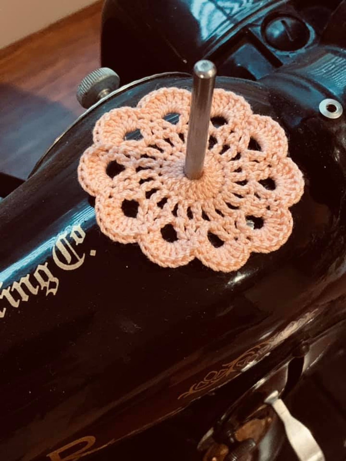 PEACH Spool pin doily topper felt Singer Featherweight sewing Etsy