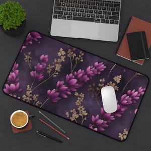 Lavender Desk Mat with Purple Flowers | Large Mouse Pad, Botanical Desk Decor, Floral Office Desk Pad, Aesthetic Gaming Mat