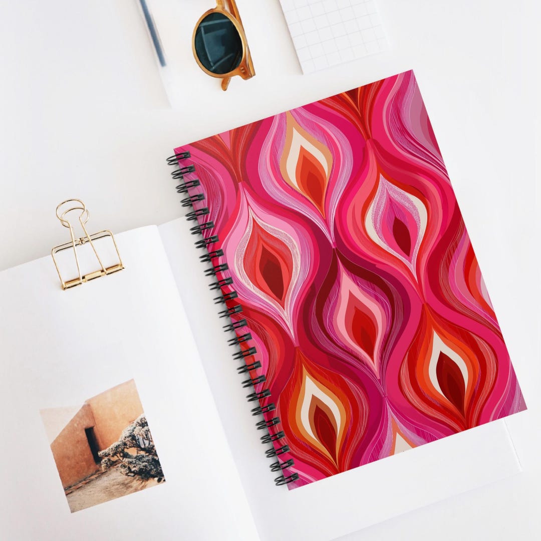 Retro Psychedelic Notebook, Bold 60s Inspired Spiral Journal With Pink ...