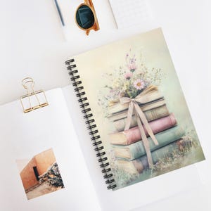 Vintage Books Watercolor Spiral Notebook, Botanical Writing Journal, School Notebook , Ruled Line Journal, Gift for Readers  and Writers