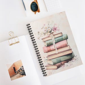 Vintage Books Watercolor Spiral Notebook, Botanical Writing Journal, School Notebook , Ruled Line Journal, Gift for Readers  and Writers