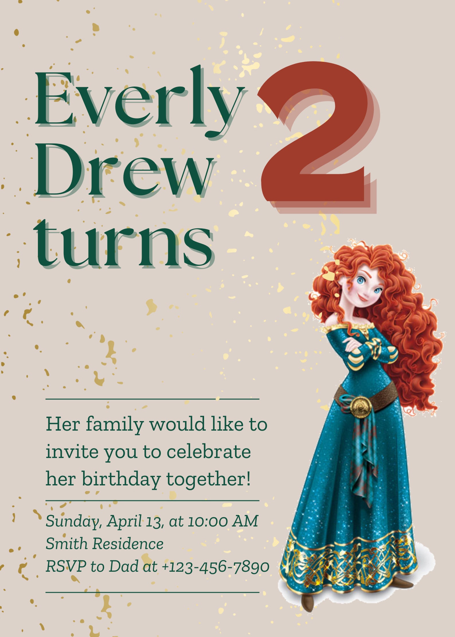 Merida Brave Princess Birthday Invitation Template - Digital Download ...