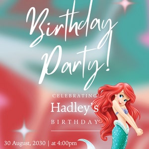 Ariel Little Mermaid Birthday Invitation Template - Digital Download