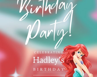 Ariel Little Mermaid Birthday Invitation Template - Digital Download