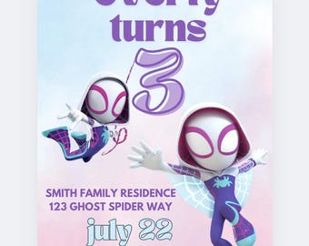Plantilla de invitación de cumpleaños de araña fantasma - Descarga digital
