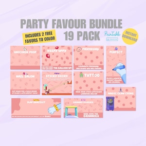 Printable Party Favor Bundle - 19 Fun Kids Favors - Instant Download Party Decorations - Creative Customizable Favors for Kids' Parties PINK