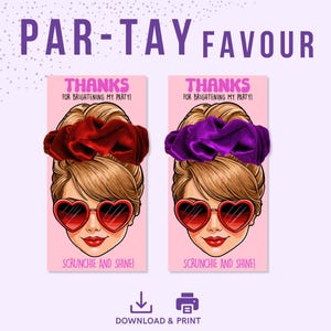 Scrunchie Party Favor – Printable Card | Birthday Era Theme, Cute Aesthetic Gift for Guests, Instant Download, party favor TS