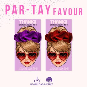 Scrunchie Party Favor – Printable Card | Birthday Era Theme, Cute Aesthetic Gift for Guests, Instant Download, party favor TS