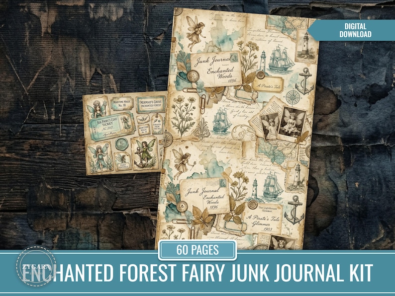 Enchanted Forest Fairy Junk Journal Kit, Vintage Collage Ephemera ...