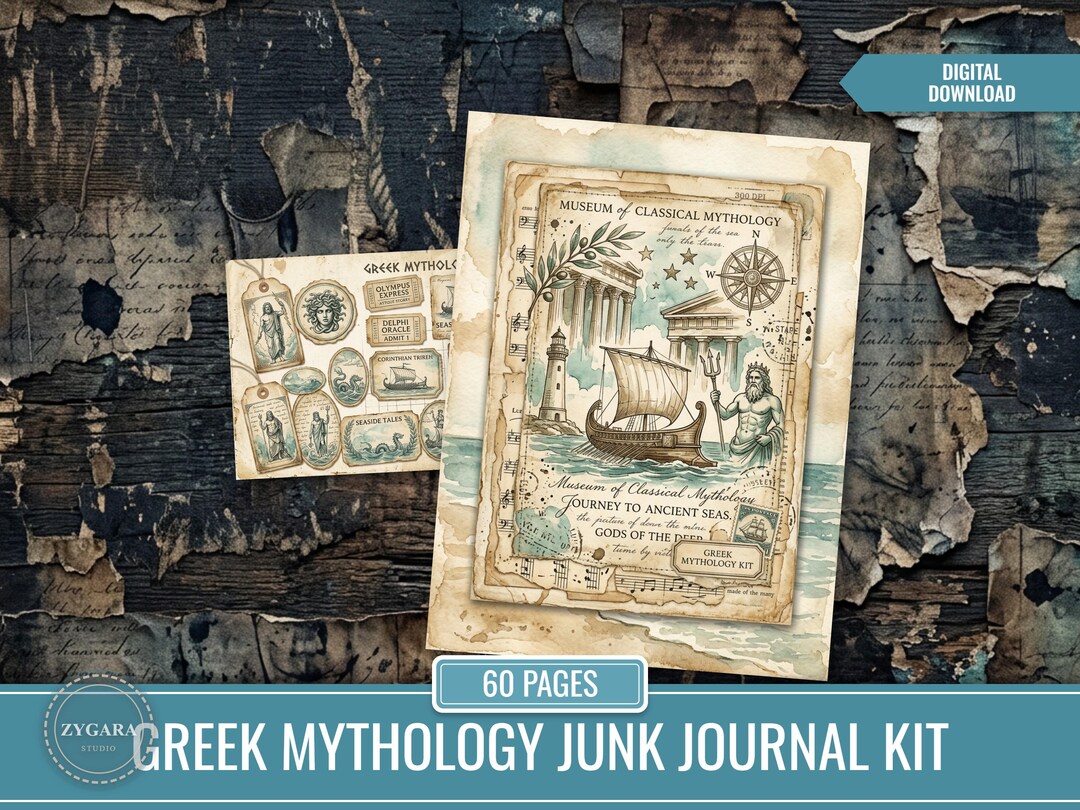 Greek Mythology Junk Journal Kit, Vintage Ephemera, Aged Paper Collage ...