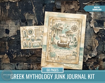 Greek Mythology Junk Journal Kit, Vintage Ephemera, Aged Paper Collage Pages (Digital Download)
