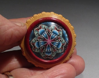 Botón ornamental de madera y arcilla polimérica caleidoscopio