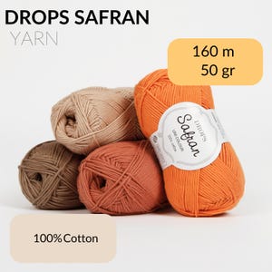 Premium 100% Ägyptische Baumwolle DROPS Safran - Sport Weight Strickgarn Häkelgarn - Babysicher Zertifiziert Umweltfreundlich 5-fädig