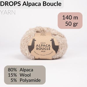 DROPS Alpaca Bouclé - Filato Aran misto lana di alpaca per lavorare a maglia e uncinetto