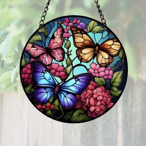 Atrapasueños acrílicos con efecto de vitral de mariposa, coloridos, brillantes, para colgar en ventanas, decoración de pared, artesanía de jardín, regalo navideño único